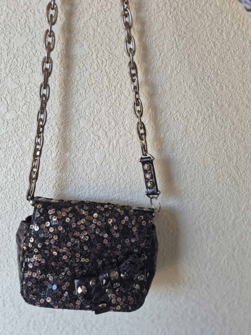 Henry Bendel Sequined Bow Crossbody Bag - Black